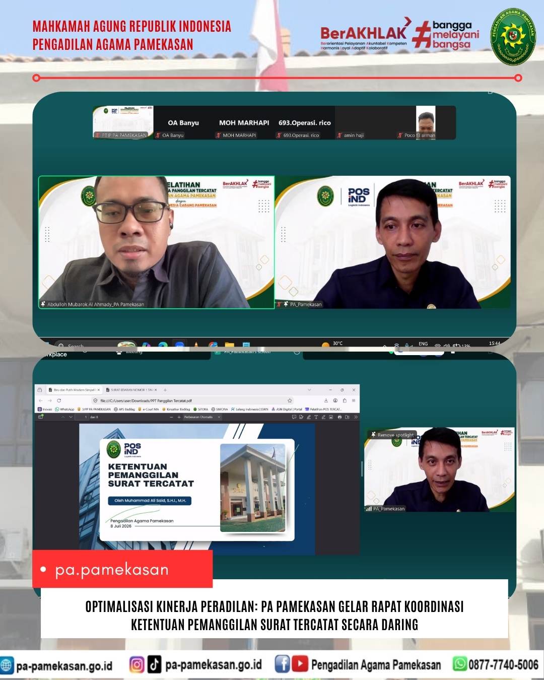 Optimalisasi Kinerja Peradilan: PA Pamekasan Gelar Rapat Koordinasi Ketentuan Pemanggilan Surat Tercatat Secara Daring